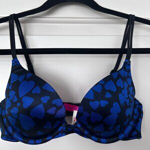 New NWT Victoria's Secret PINK Blue Heart Satin Multiway Push Up Bra Size 34B